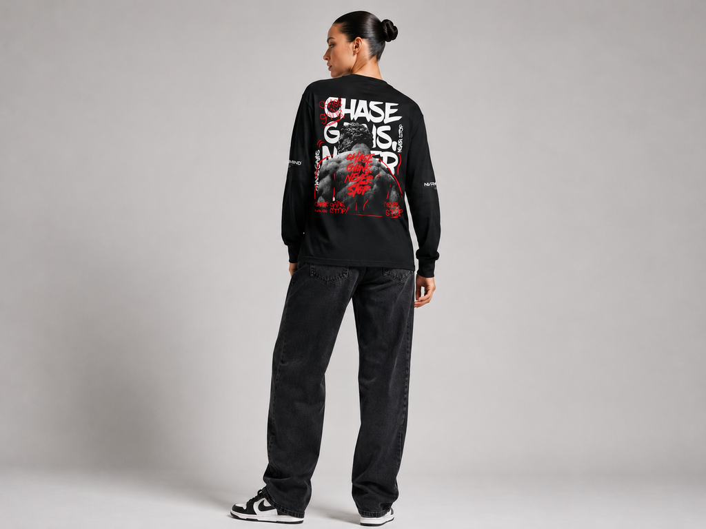 Reborn Rose Statue Long Sleeve Tee — "Rise From Ruins" Graphic