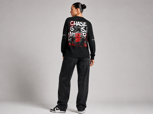 Reborn Rose Statue Long Sleeve Tee — "Rise From Ruins" Graphic