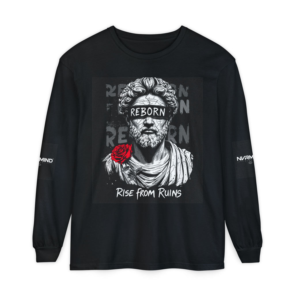 Reborn Rose Statue Long Sleeve Tee — "Rise From Ruins" Graphic