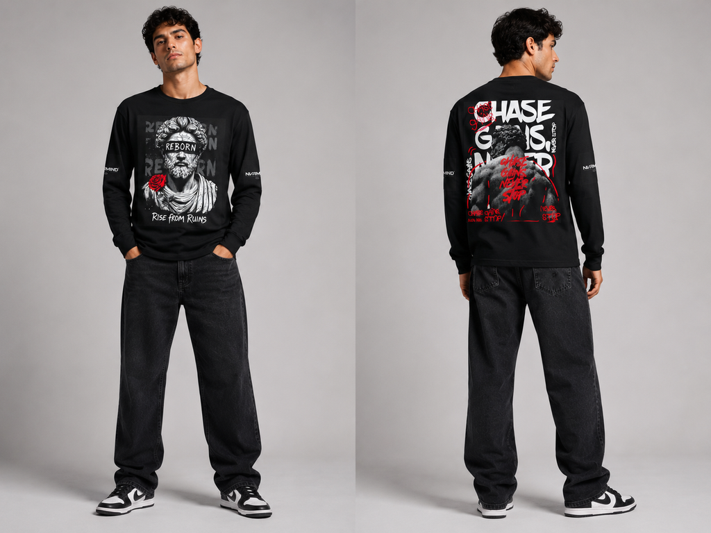 Reborn Rose Statue Long Sleeve Tee — "Rise From Ruins" Graphic